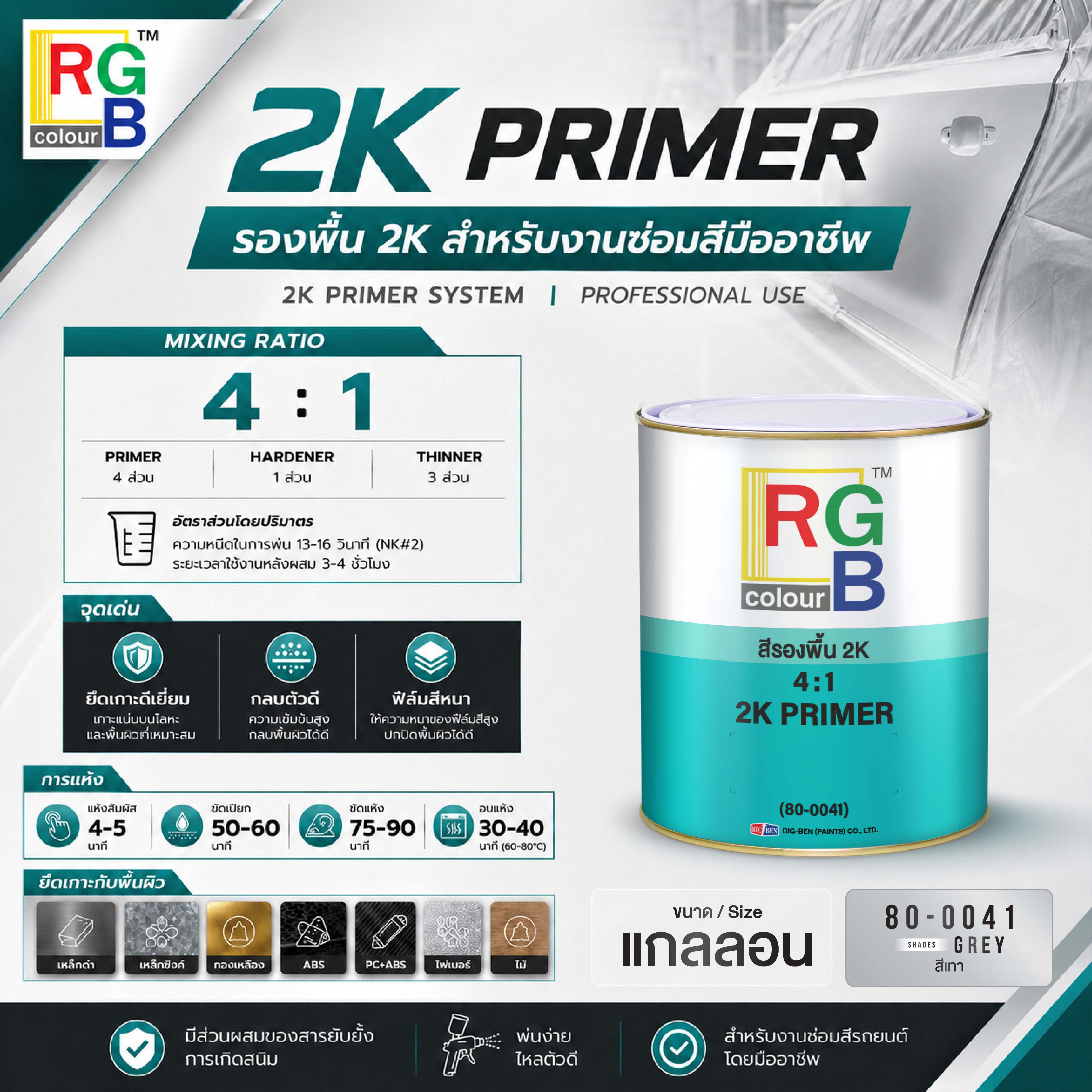 สีรองพื้น 2K RGB 4:1 สีเทา